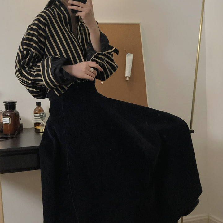 Women Striped Oversized Shirt Blouse with Drop Sleeves and Button Cuffs Amarae