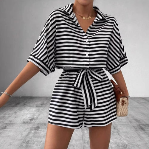 Amarae relaxed front tie striped jumpsuit set for women