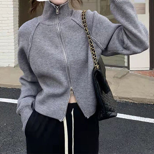 Knitted jacket for women with high-quality zipper and stand-up collar Amarae