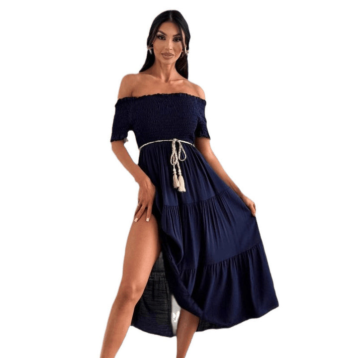 Maxi ruffled dress for women with off-the-shoulder Lune London 1751425501