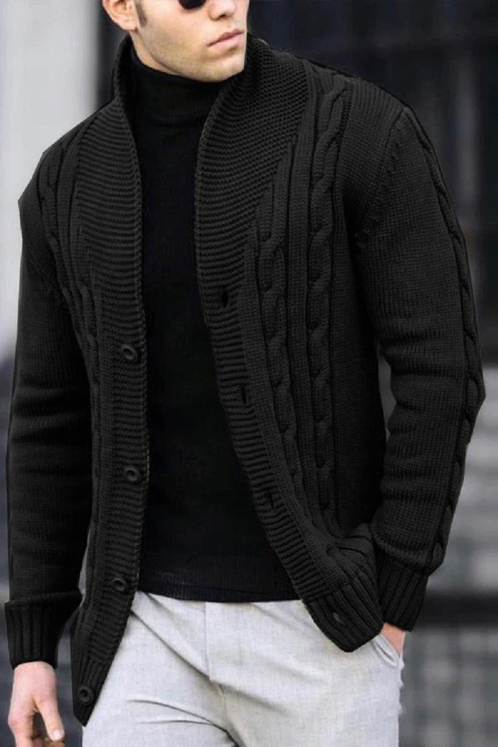 Cardigan for men with cable pattern and shawl collar Lune London