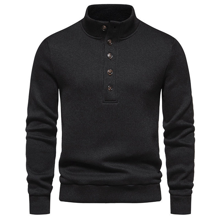 Men's comfortable long sleeve sweater with button placket and high collar Lune London