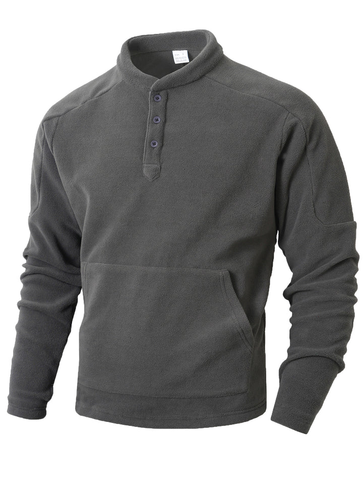 Men's fleece pullover with trendy high collar and practical button details Lune London