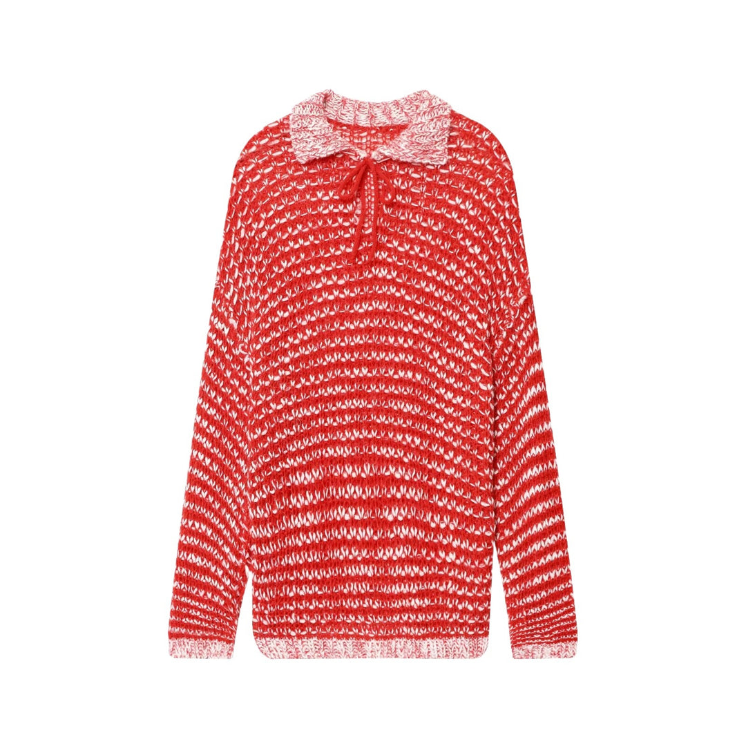 Casual knit sweater for women with trendy collar and fastening ties Lune London