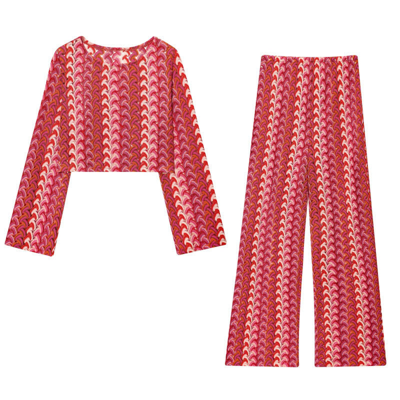 Wide palazzo pants for women with eye-catching wave pattern and elastic waistband Lune London