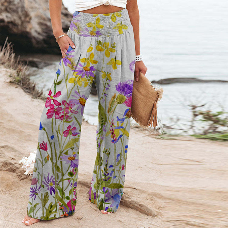 Lune London Floral Print Palazzo Pants for Women with Elastic Waist