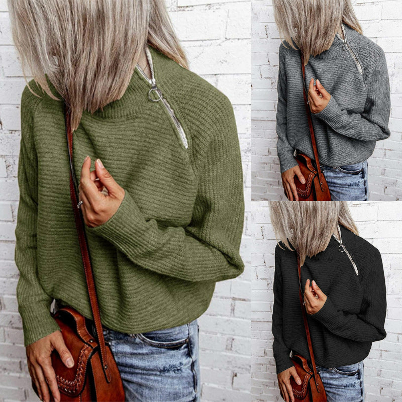 Trendy oversized women's sweater with stylish high collar and raglan sleeves Lune London