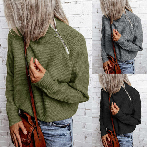 Trendy oversized women's sweater with stylish high collar and raglan sleeves Amarae