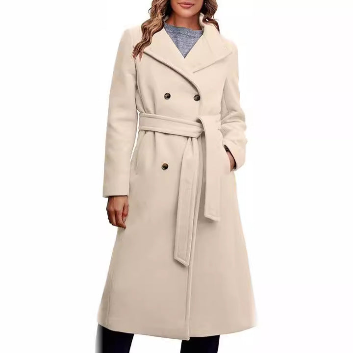 Ladies Elegant Double-Breasted Coat with Belt Detail Lune London