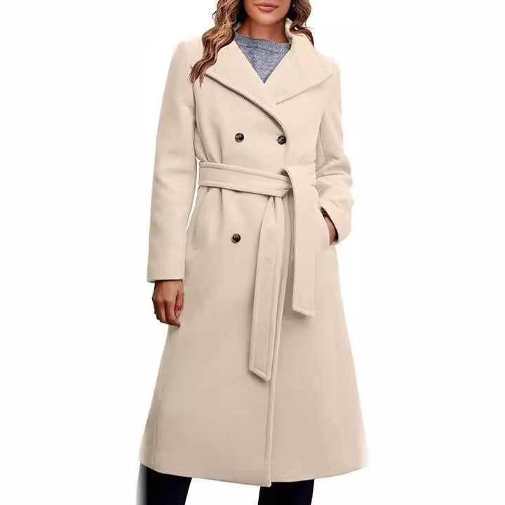 Ladies Elegant Double-Breasted Coat with Belt Detail Lune London