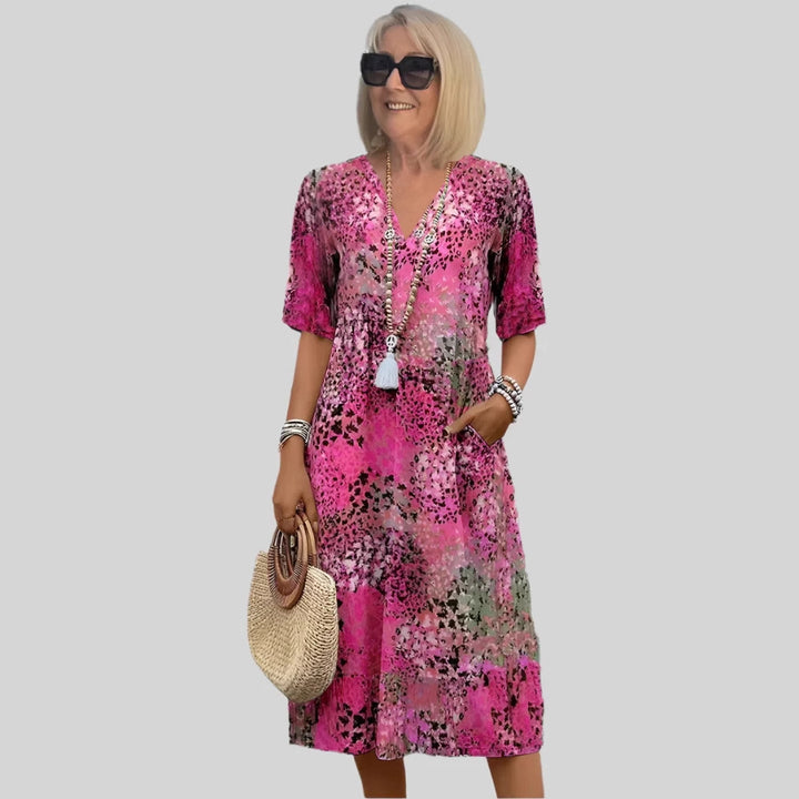 Women Midi Floral Dress with V Neck Lune London