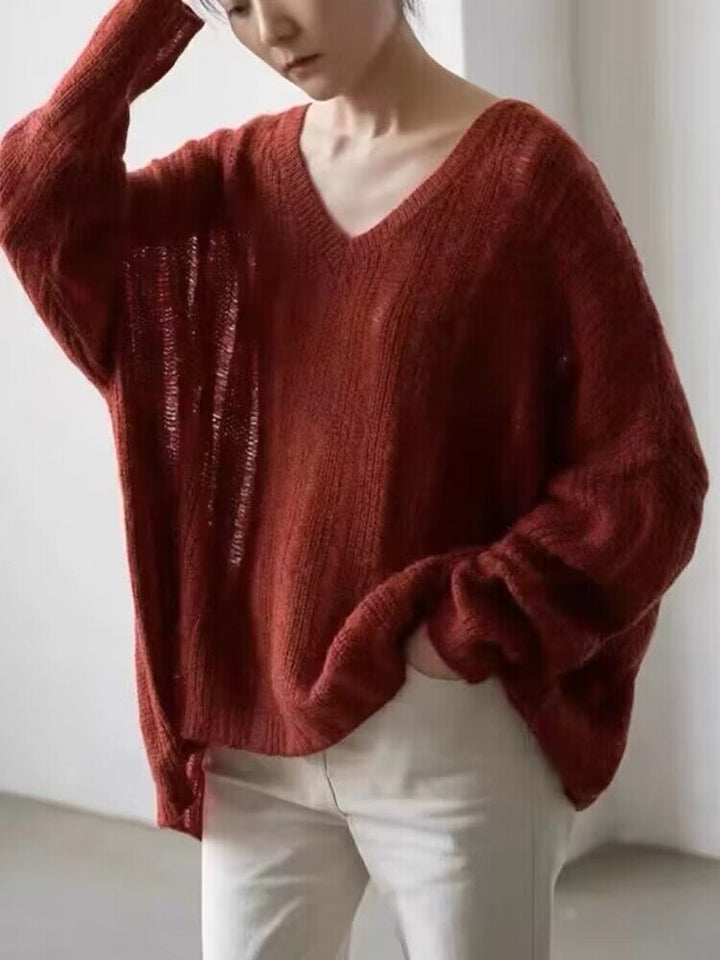 Pull en tricot épais pour femme avec col en V décontracté et structure tendance Chic & Stil