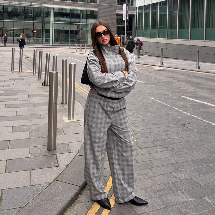 Women's Oversize Check Two-Piece from Tailormix with Stand-up Collar Amarae