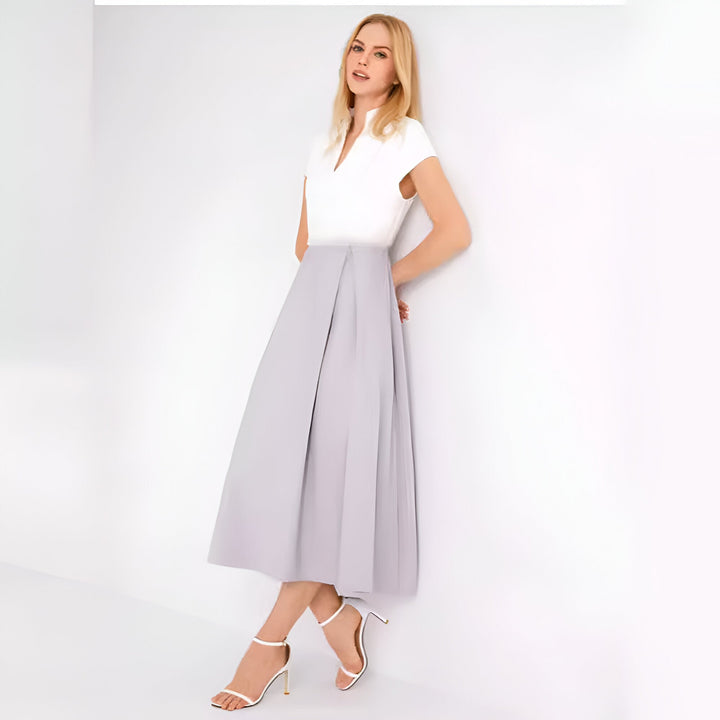 Lune London | White Color Block V-Neck Flared Summer Dress