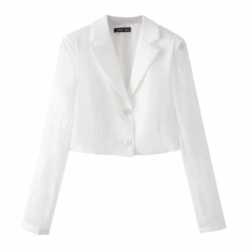 Cropped blazer jacket for women with floral lace pattern Amarae
