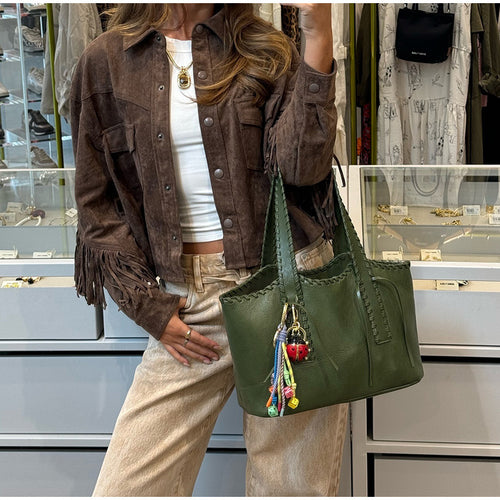 Casual suede jacket for women with fringes and pockets Amarae