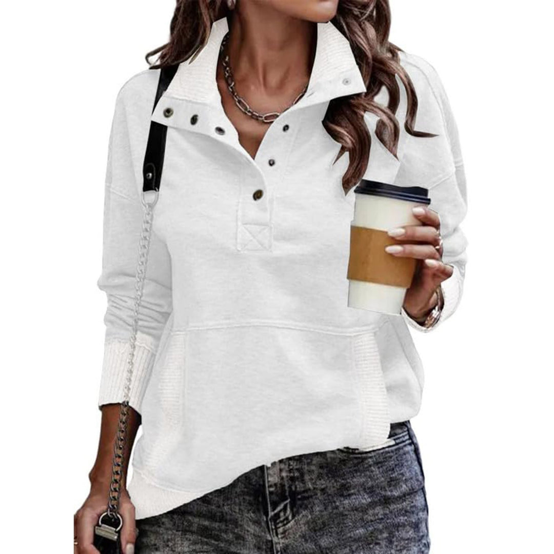 Vintage style women's sporty sweater with high collar and snap buttons Lune London