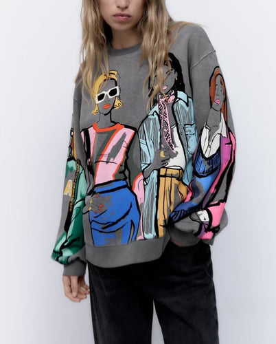 Oversized sweater for women with creative print design and stylish details Amarae