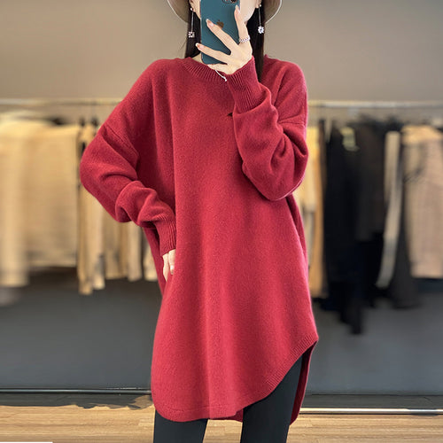 Oversized knitted sweater for women with asymmetrical hem Amarae
