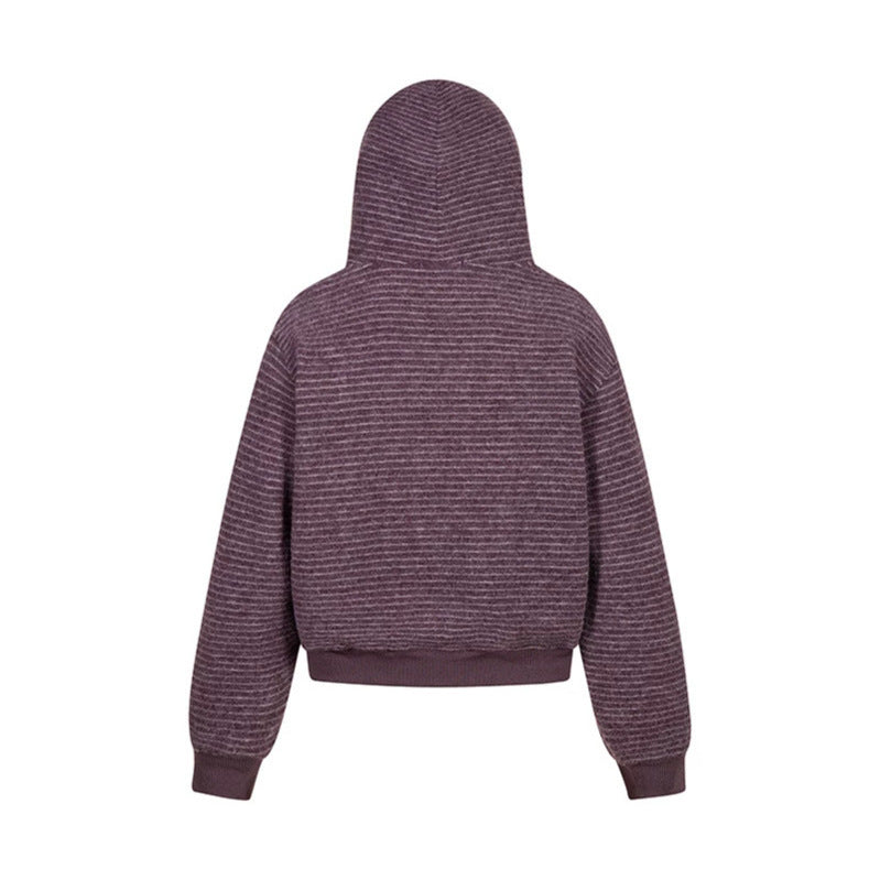 Women's short-cut hooded zip jacket with horizontal stripe relief and elastic waistband Amarae