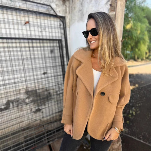 Oversized night jacket for women in soft wool blend with practical pockets Amarae