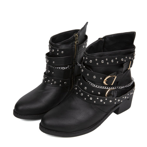 Ankle boots for women with trendy buckles and decorative studs Amarae