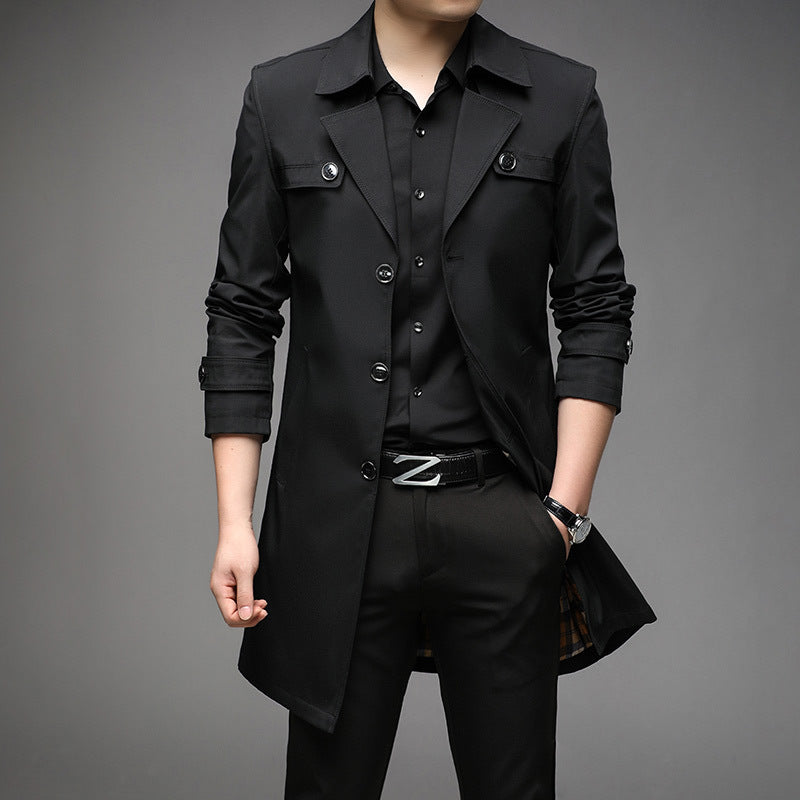 Men's Light Trench Coat with Tailored Fit, Chest Pockets and Adjustable Sleeve Straps Amarae