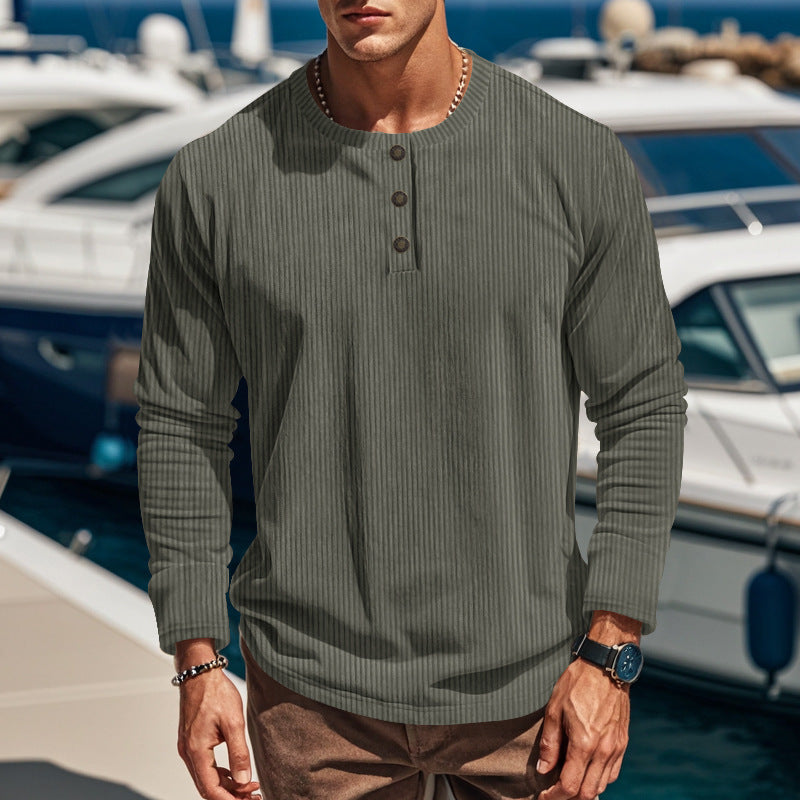 Men's Long Sleeve Henley Shirt with Textured Design Amarae
