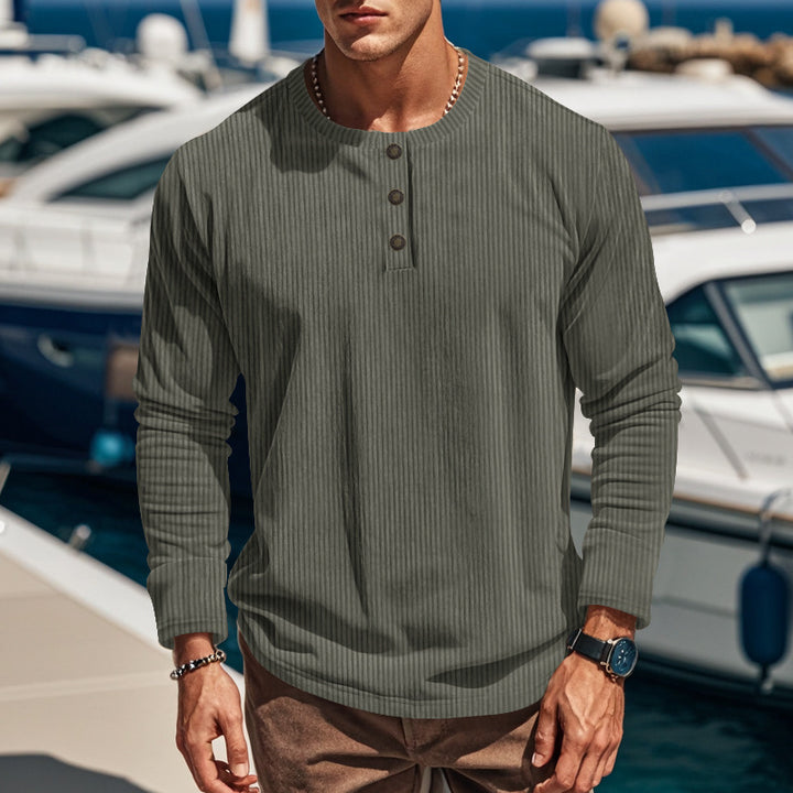 Men's Long Sleeve Henley Shirt with Textured Design Amarae
