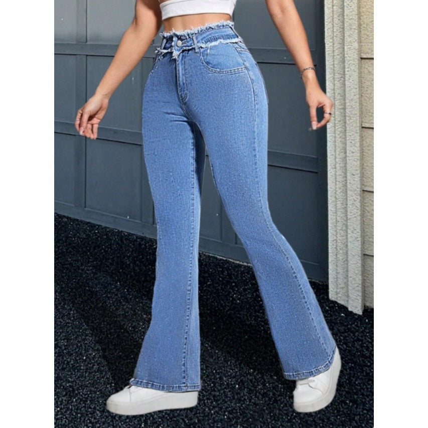 Women High-Waisted Sculpting Flared Jeans with Gathered Waistband and Figure-Shaping Fit Amarae