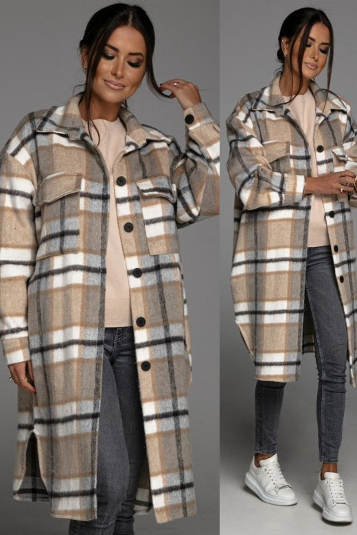 Ladies Plaid Long Coat Amarae
