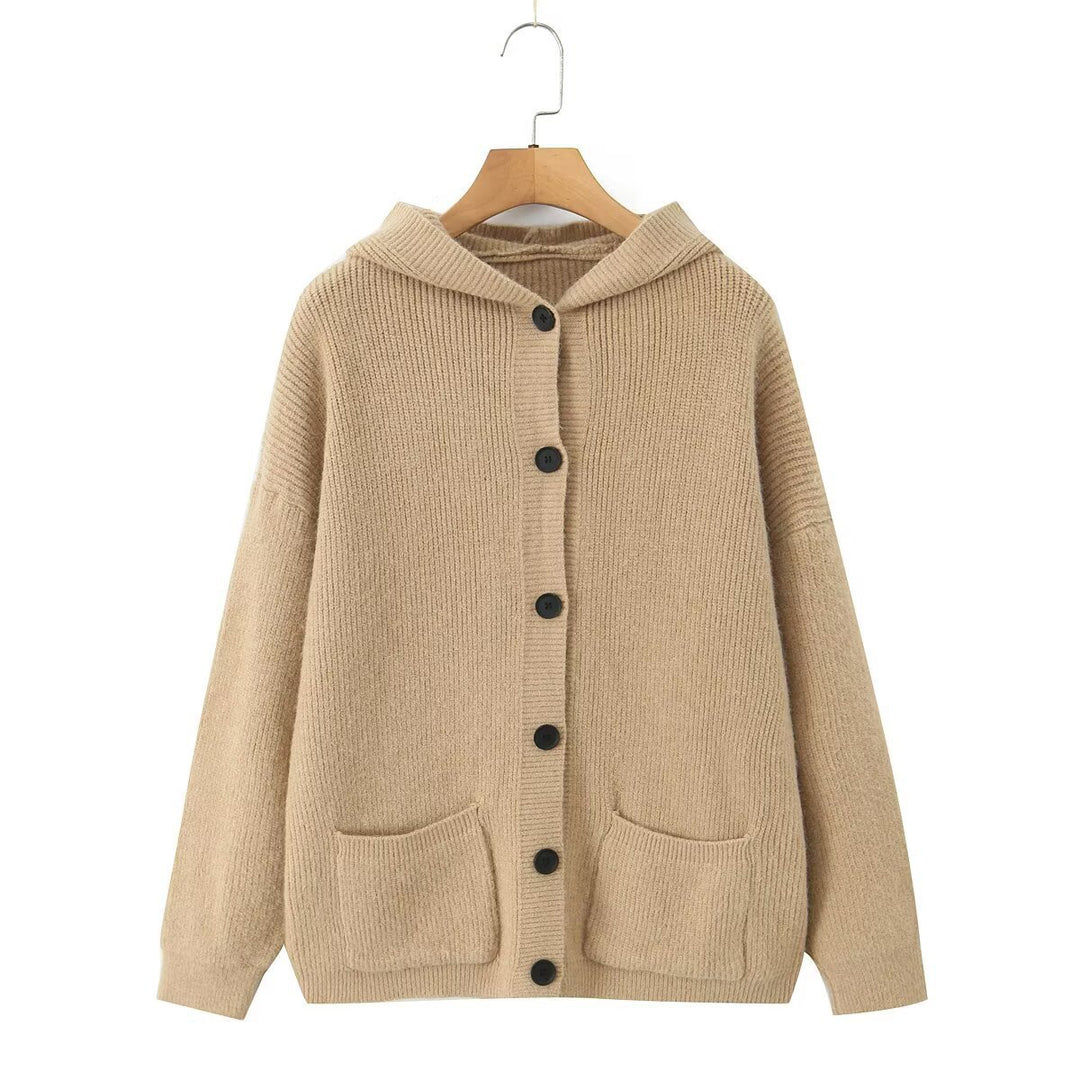 Ladies cozy knit sweaters with hood and pockets Lune London