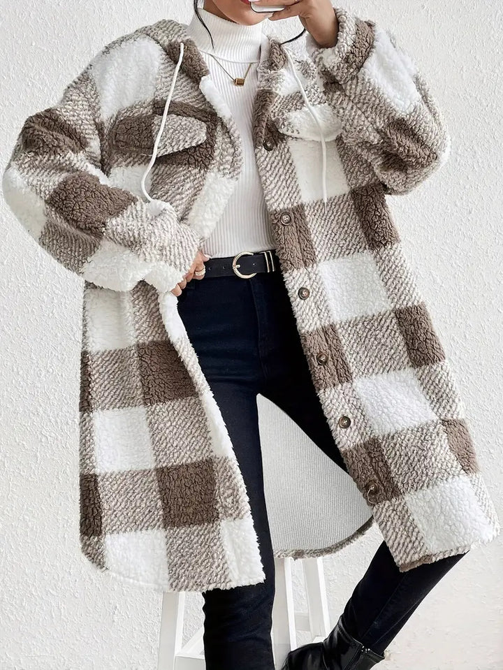 Plaid plush jacket for women in oversized style with button closure Lune London