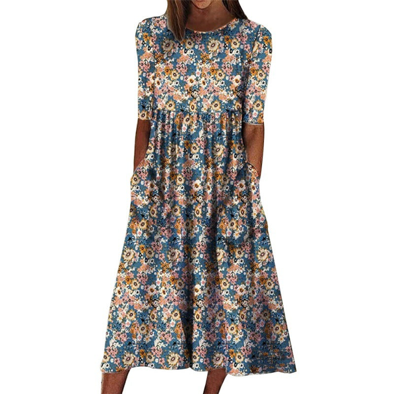 Lune London Casual floral print maxi dress for women with practical pockets
