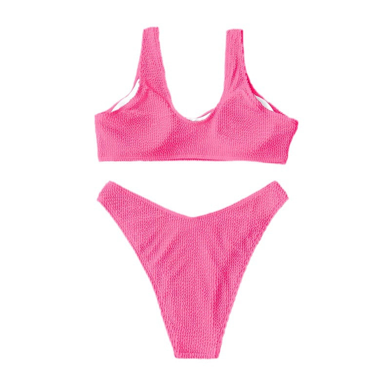 Ladies Textured Bikini Top and Chic High Waist Bottom