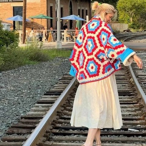 Women's quilted jacket in crochet square look with boxy oversized silhouette Amarae