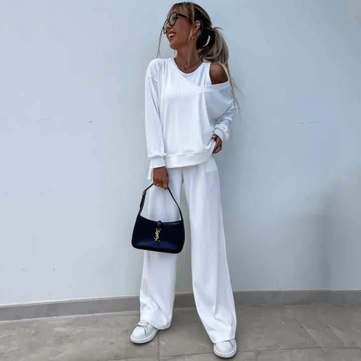Casual knitted set for women with off-shoulder top from Lune London