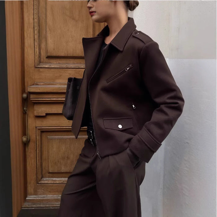 Fashionable cropped women's jacket in minimalist style with pockets Amarae