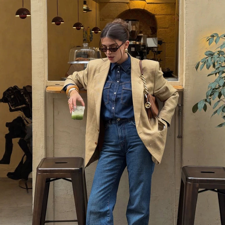Women's Oversized Glencheck Blazer in a boxy cut with a distinctive shoulder section Amarae