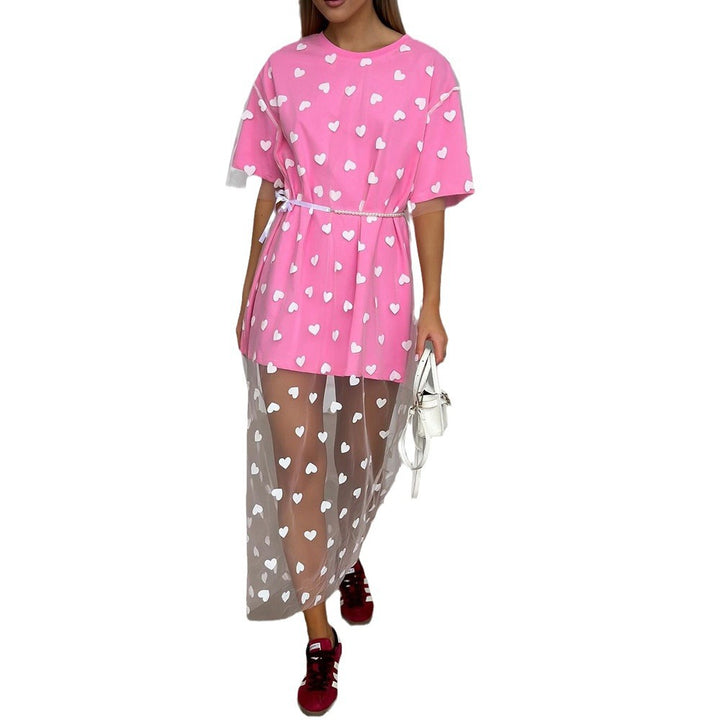 Modern tunic dress for women with heart pattern and sheer layer Lune London