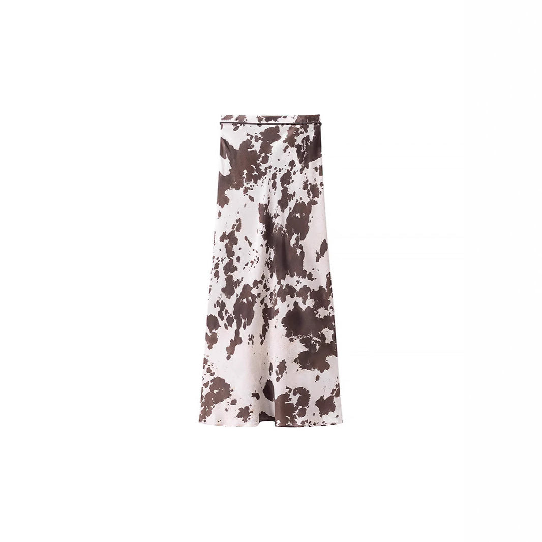 Women's loosely cut shirt blouse with cow spot print and concealed button placket Amarae