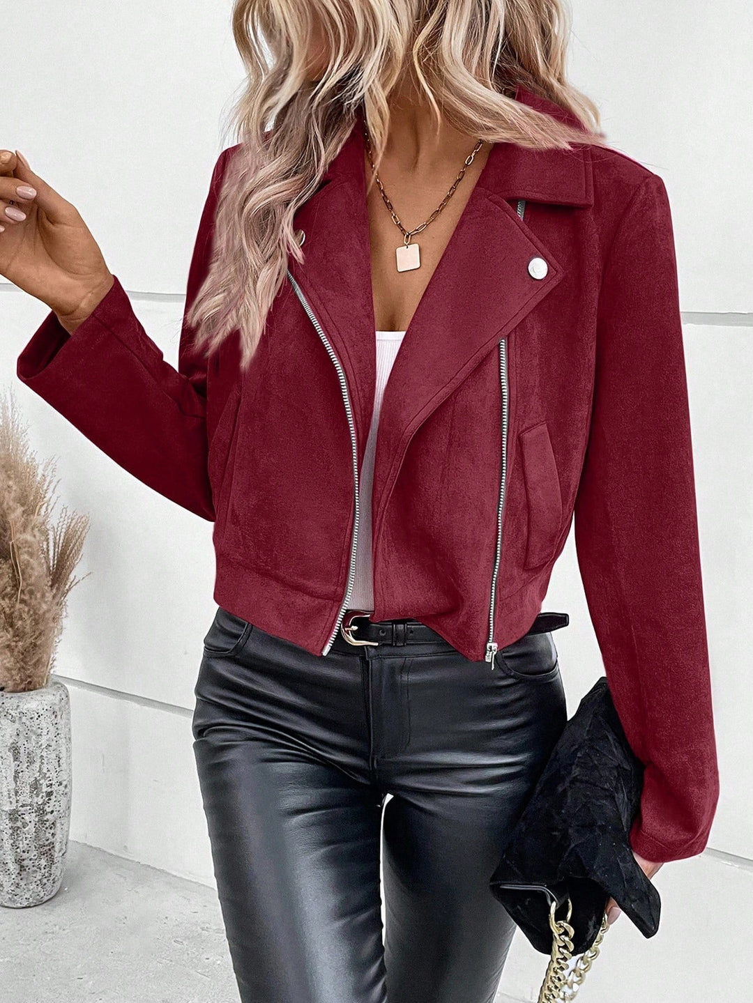 Casual biker jacket for ladies with zipper Lune London