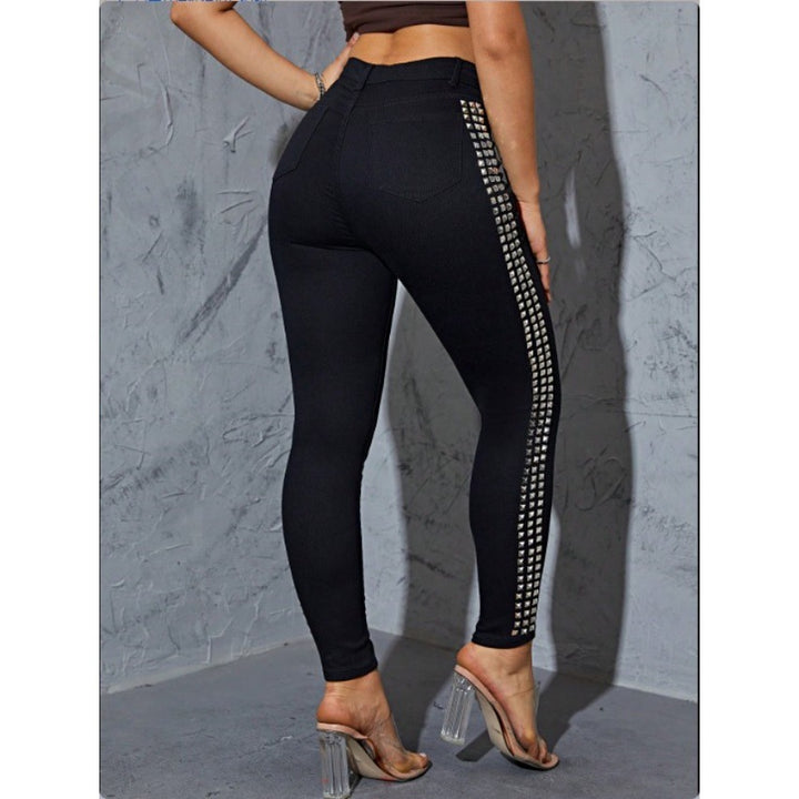 Women High-Waisted Skinny Jeans Leggings with Side Studded Band and Sculpting Effect Amarae