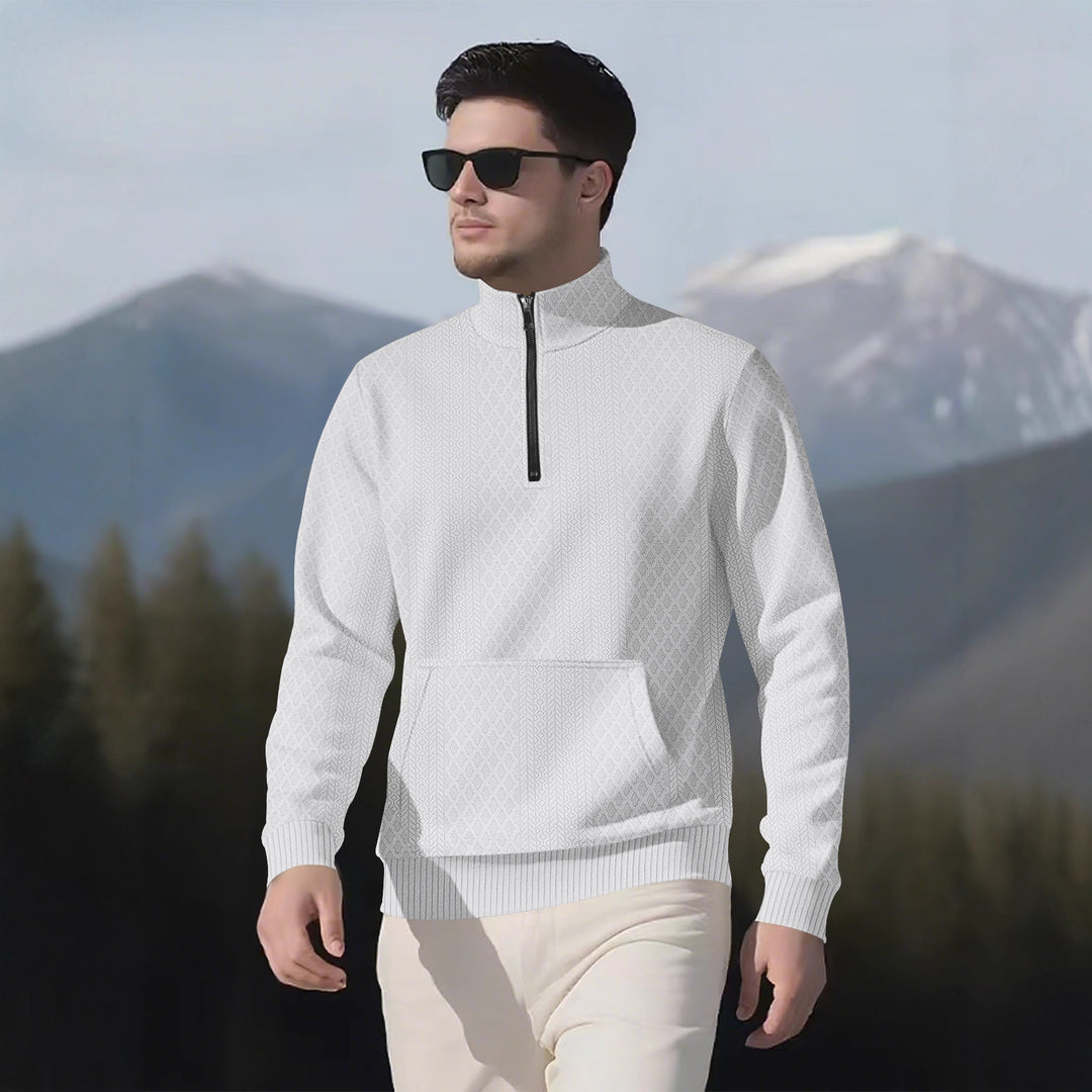 Sporty fleece pullover for men with high collar and zipper Lune London