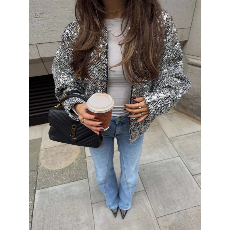 Sparkling sequined jacket for women with a casual fit Lune London