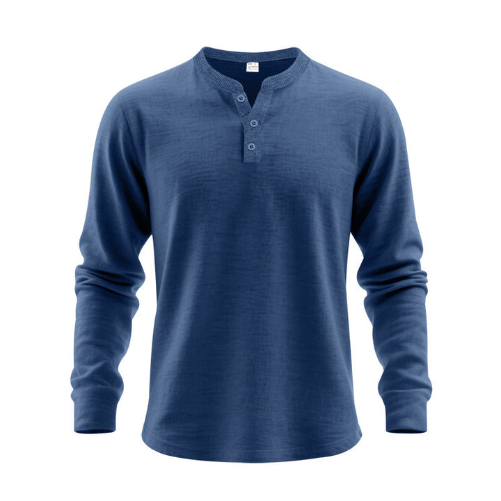 Men's long sleeve T-shirt with button placket and round neck Lune London
