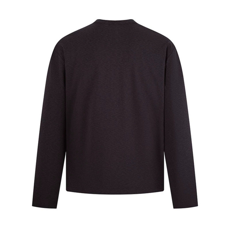Men's Long Sleeve Henley Shirt with Stand Collar and Button Closure made of Textured Jersey Amarae