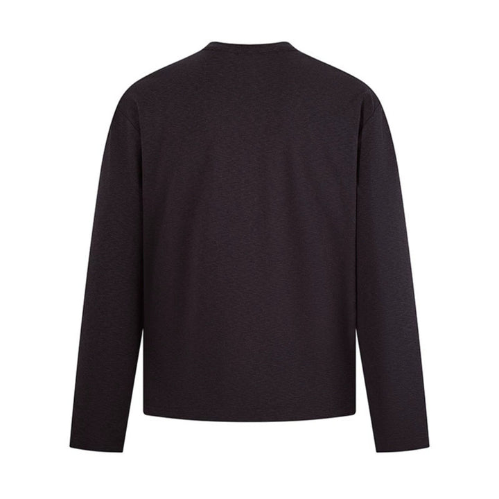 Men's Long Sleeve Henley Shirt with Stand Collar and Button Closure made of Textured Jersey Amarae
