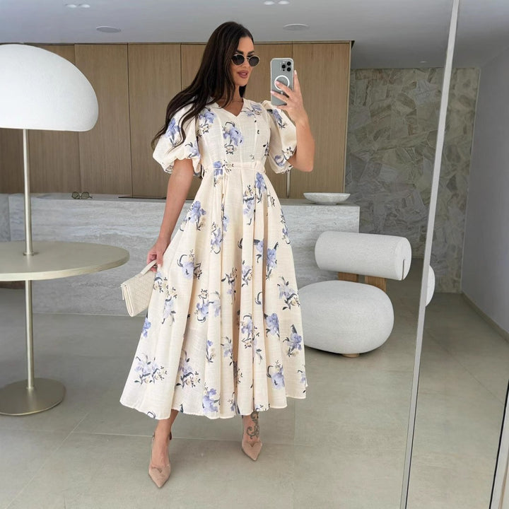 Ladies Vintage Floral A-Line Maxi Dress Lune London