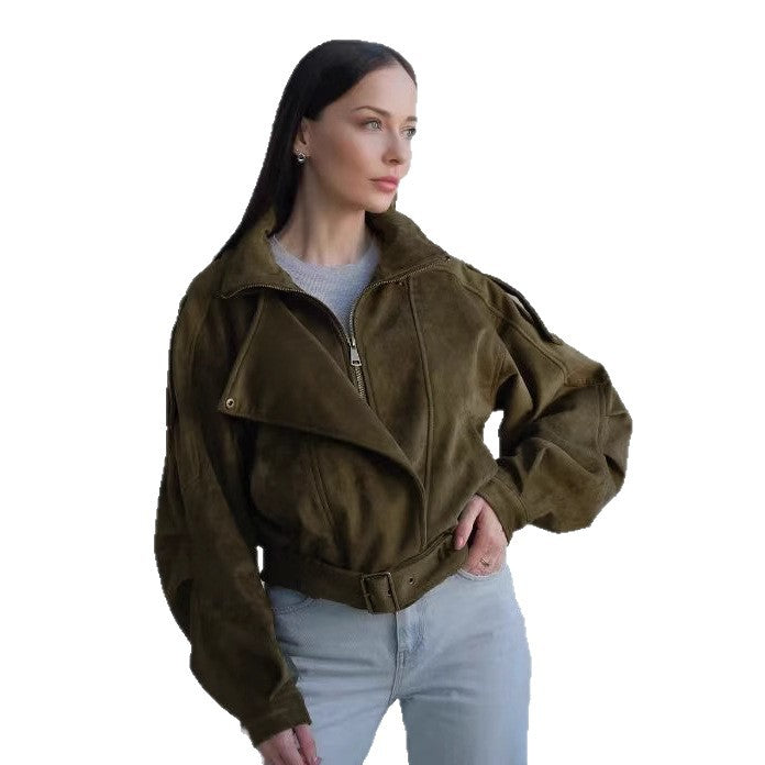 Elegant short jacket for women with belt and asymmetric cut Lune London